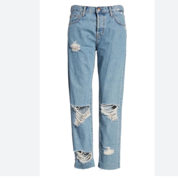 Current/Elliott Ripped Orig Straight Leg Jeans Cut Hem Blue Smoke - NWT Sz 28 - Picture 1 of 5